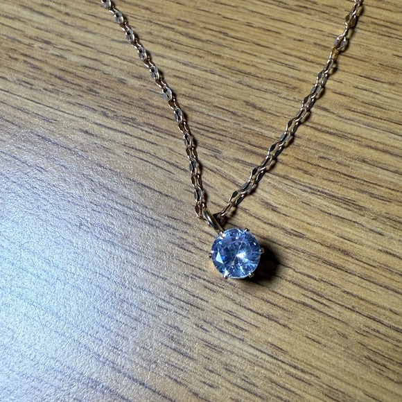 New Light Blue & White Cubic Zirconia Necklace – 16” Chain – Large Pendant Stone - Picture 1 of 4